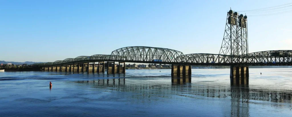 The Interstate Bridge crossing the Columbia River between Portland and Vancouver.